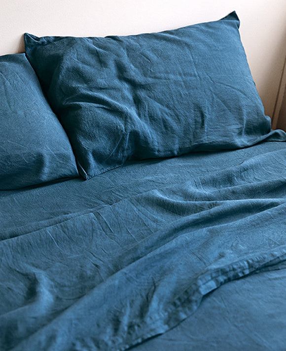 Linen Flat Sheet in Indigo by IN BED