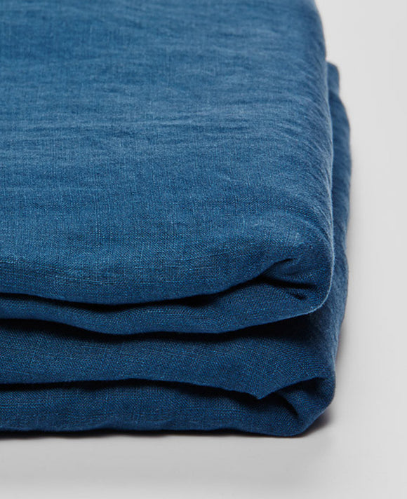 Linen Fitted Sheet in Indigo by IN BED