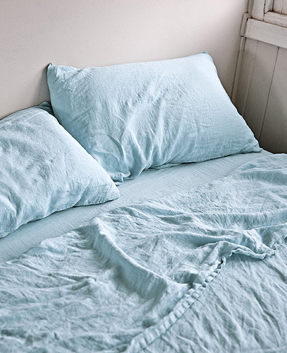 Linen Flat Sheet in Light Blue by IN BED