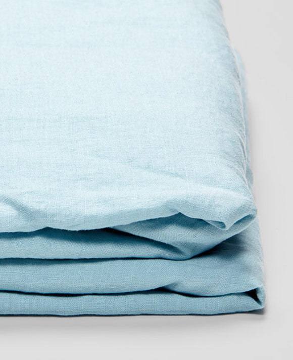 Linen Fitted Sheet in Light Blue by IN BED